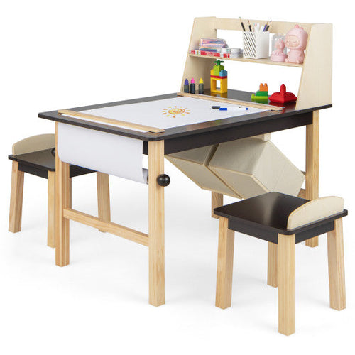 Load image into Gallery viewer, Kids Art Table and Chairs Set with Paper Roll and Storage Bins-Coffee
