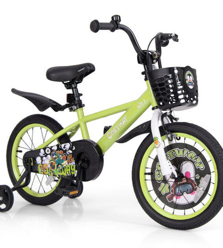 16 Inch Kids Bike Adjustable with Detachable Training Wheels for 4-8 Years Old-16 inches