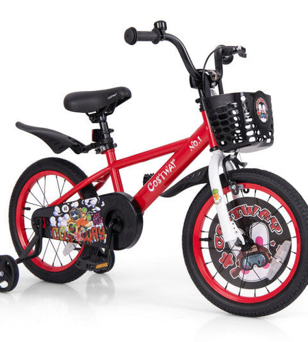 16 Inch Kids Bike Adjustable with Storage Basket and Double Brake for 4-8 Years Old-16 inches