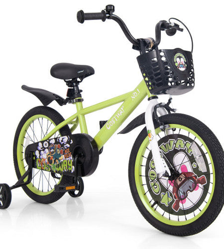 18 Inch Kids Bike Adjustable with Detachable Training Wheels for 4-8 Years Old-18 inches