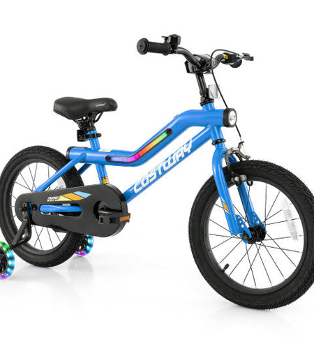 16 Inch Kids Bike LED Lighted Adjustable with Training Wheels for 4-7 Years Old Kids-16 inches