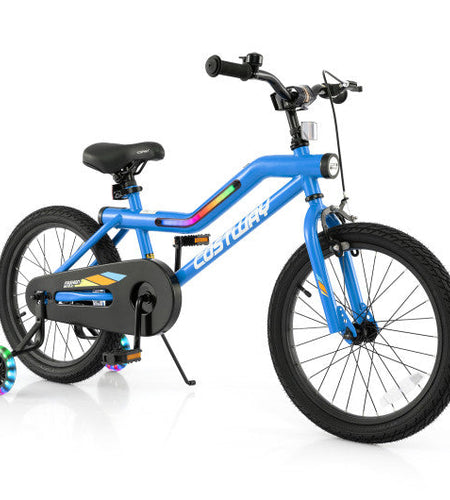 18 Inch Kids Bike LED Lighted Adjustable with Training Wheels for 4-8 Years Old Kids-18 inches