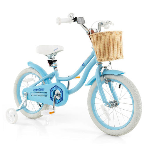Load image into Gallery viewer, 16-Inch Kids Bike with Training Wheels and Adjustable Handlebar Seat-Blue
