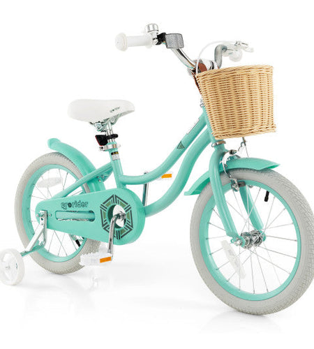 16-Inch Kids Bike with Training Wheels and Adjustable Handlebar Seat-Green