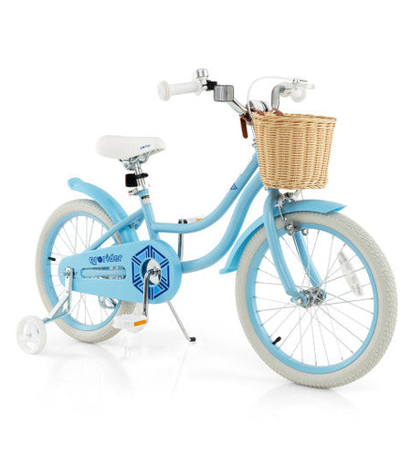 18-Inch Kids Bike with Training Wheels and Adjustable Handlebar Seat-Blue