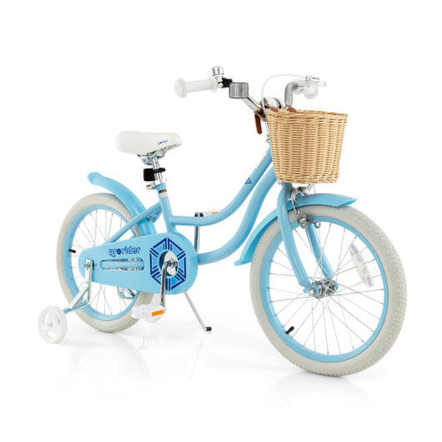 Load image into Gallery viewer, 18-Inch Kids Bike with Training Wheels and Adjustable Handlebar Seat-Blue
