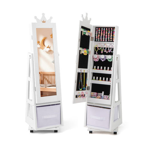 Load image into Gallery viewer, Kids Jewelry Armoire Cabinet with Swivel Base and Lockable Universal Wheels-White
