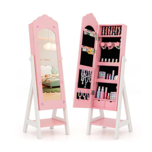 Load image into Gallery viewer, Kids Jewelry Organizer with Full Length Mirror Drawers and Storage Shelves-Pink
