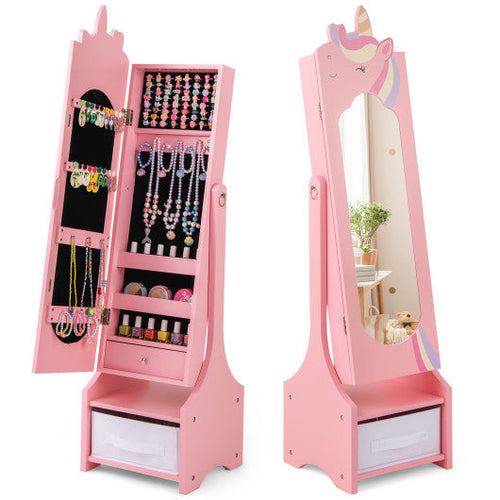 Load image into Gallery viewer, Kids Jewelry Armoire Cabinet with Storage and 2 Tilt Angles-Pink
