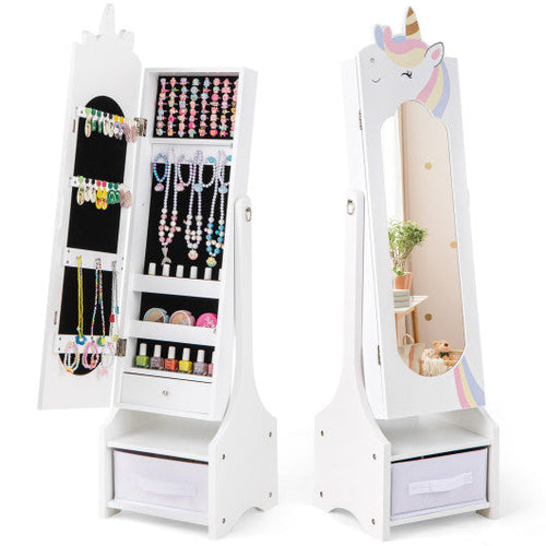 Load image into Gallery viewer, Kids Jewelry Armoire Cabinet with Storage and 2 Tilt Angles-White
