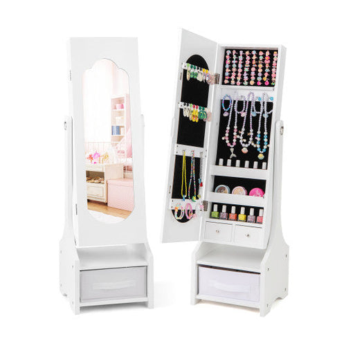 Load image into Gallery viewer, Freestanding Kids Jewelry Armoire Cabinet with Storage and 2 Tilt Angles-White
