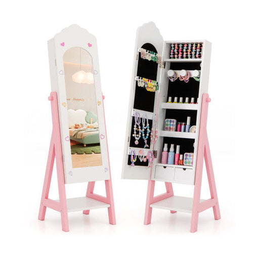 Load image into Gallery viewer, Kids Jewelry Organizer with Full Length Mirror Drawers and Storage Shelves-White
