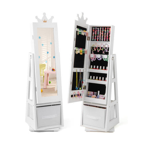 Load image into Gallery viewer, Kids Jewelry Armoire Cabinet with Large Storage Capacity and Swivel Base-White

