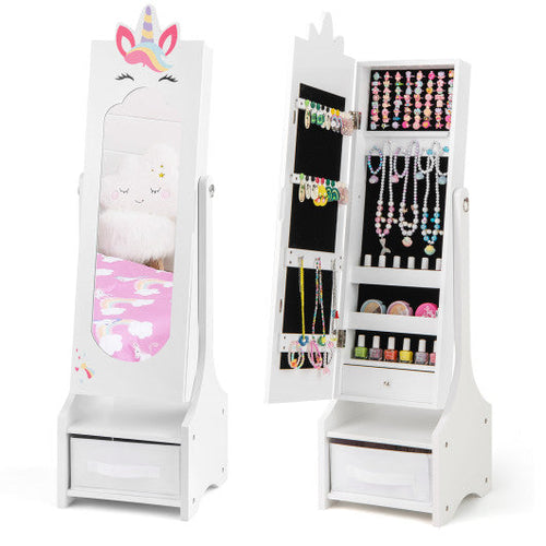 Load image into Gallery viewer, Kids Jewelry Cabinet with Full-Length Mirror for Kids Bedroom and Playroom-White
