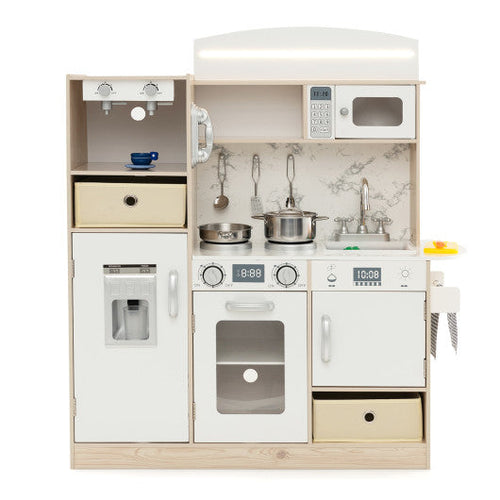 Load image into Gallery viewer, Kids Kitchen Playset with Adjustable LED Lights Removable Fabric Bins-White
