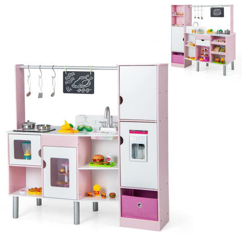 Load image into Gallery viewer, 2-in-1 Double-sided Kids Kitchen and Market with Realistic Light and Sound-Pink
