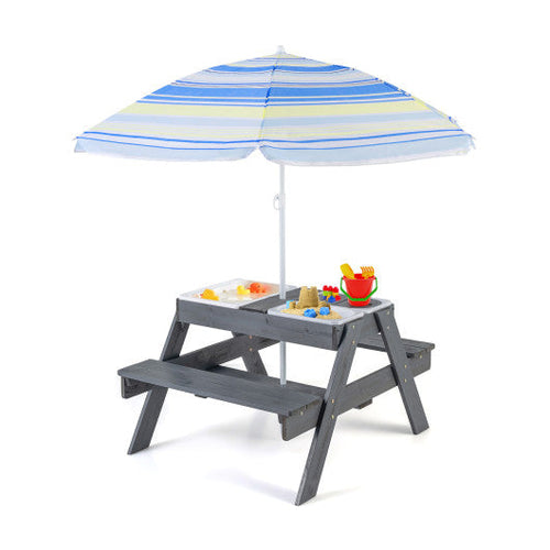 Load image into Gallery viewer, Kids Picnic Table Set with 3 Removable Bins-Gray
