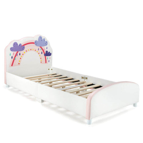 Load image into Gallery viewer, Kids Twin Size Upholstered Platform Wooden Bed with Rainbow Pattern

