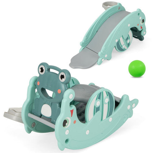 Load image into Gallery viewer, 3-in-1 Kids Slide Rocking Horse Set Convertible Toddler Slide with Basketball Hoop-Green
