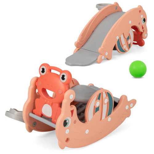 Load image into Gallery viewer, 3-in-1 Kids Slide Rocking Horse Set Convertible Toddler Slide with Basketball Hoop-Pink
