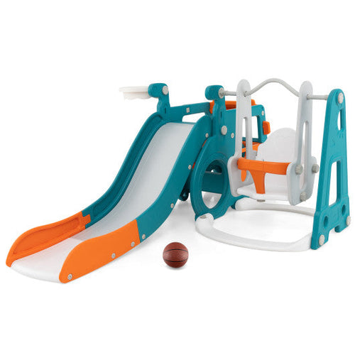 Load image into Gallery viewer, 5-in-1 Kids Slide and Swing Set with Mini Bus and Basketball Hoop-Multicolor
