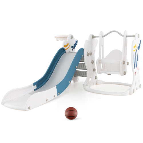 Load image into Gallery viewer, 4-in-1 Kids Slide and Swing Set with Basketball Hoop-Blue
