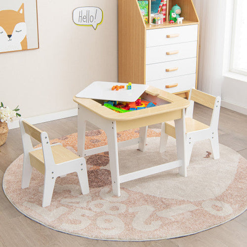 Load image into Gallery viewer, Kid's Table and Chairs Set with Double-sized Tabletop-Natural
