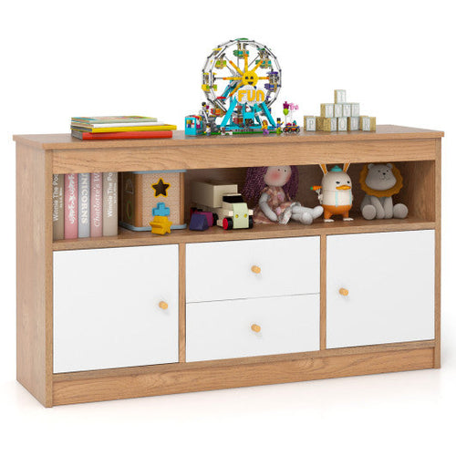 Load image into Gallery viewer, Kids Toy Storage Organizer with Open Shelf and 2 Drawers for Playroom-Natural
