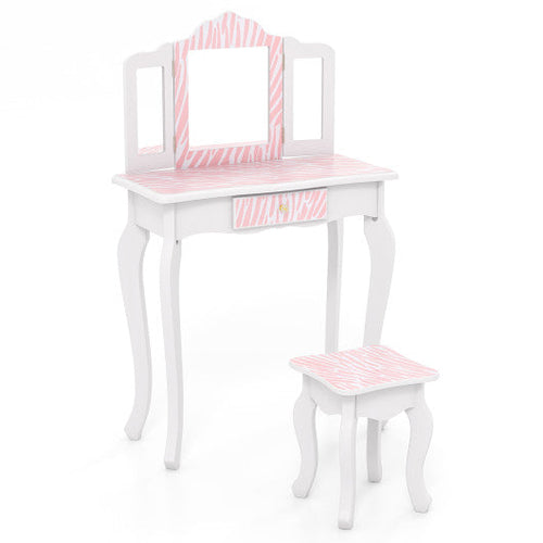 Load image into Gallery viewer, Kids Vanity Set with Drawer and 3 Makeup Accessories-Pink
