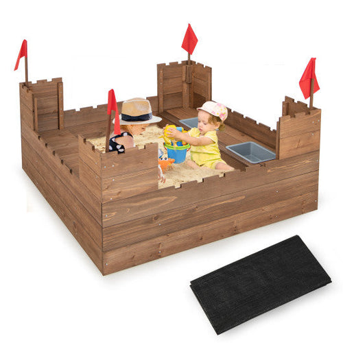 Load image into Gallery viewer, Kids Wooden Sandbox with Bottom Liner and Red Flags
