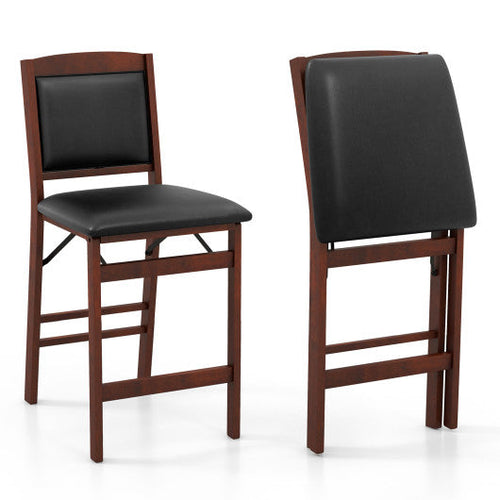 Load image into Gallery viewer, Set of 2 Folding Kitchen Island Stool with Rubber Wood Legs-Brown

