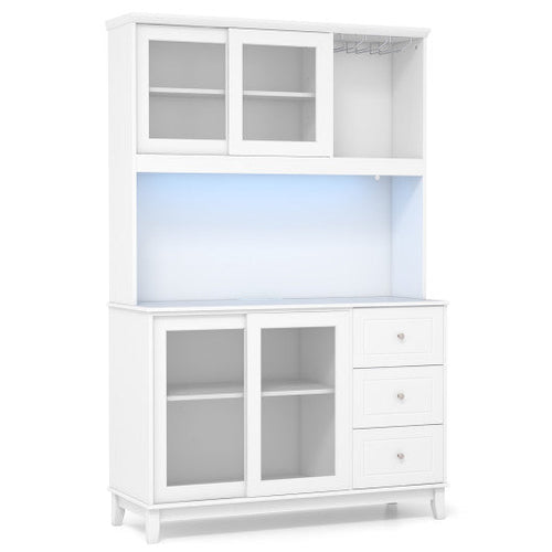 Load image into Gallery viewer, Kitchen Pantry Storage Cabinet Kitchen Hutch with LED lights and Power Outlet-White
