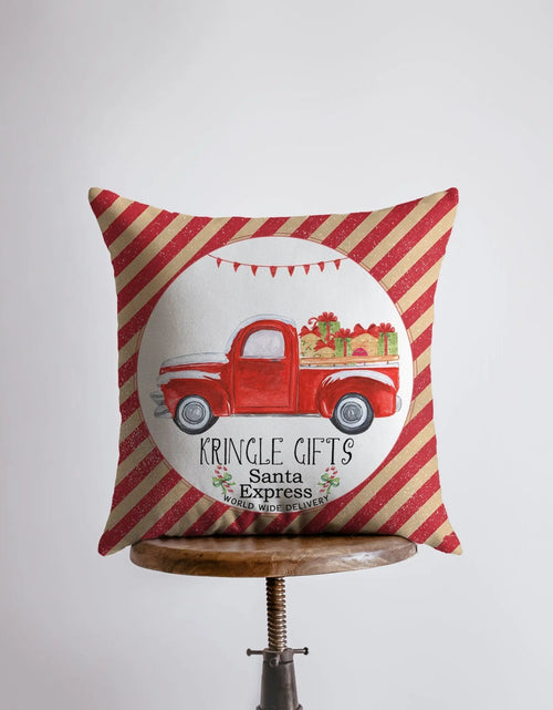 Load image into Gallery viewer, Kringle Gifts | Red Christmas Truck | Pillow Cover | Christmas Decor | Throw Pillow | Home Decor | Primitive Decor | Primitive Christmas Decor by UniikPillows
