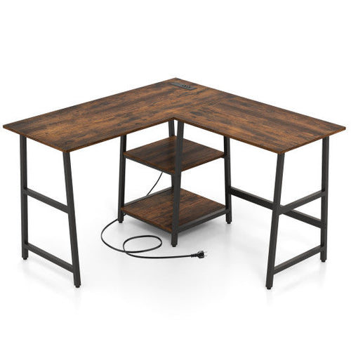 Load image into Gallery viewer, L Shaped Corner Computer Desk with Storage Shelves-Brown
