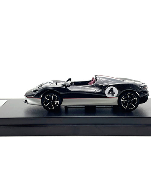 Load image into Gallery viewer, McLaren Elva Convertible #4 Carbon Black with White and Red Stripes 1/64 Diecast Model Car by LCD Models
