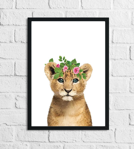 Lion Wild Animal Floral Nursery Children's Room Wall Decor Print by WinsterCreations™ Official Store