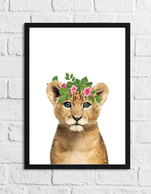 Load image into Gallery viewer, Lion Wild Animal Floral Nursery Children's Room Wall Decor Print by WinsterCreations™ Official Store
