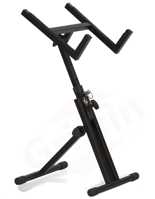 Load image into Gallery viewer, Guitar Combo Amplifier Stand by GRIFFIN - PA Speaker Karaoke Monitor Holder - Low Profile Pro-Audio Amp Tilt Back Mount Stand for Speaker Cabinet by GeekStands.com
