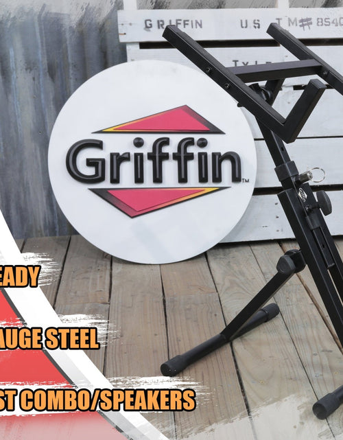 Load image into Gallery viewer, Guitar Combo Amplifier Stand by GRIFFIN - PA Speaker Karaoke Monitor Holder - Low Profile Pro-Audio Amp Tilt Back Mount Stand for Speaker Cabinet by GeekStands.com
