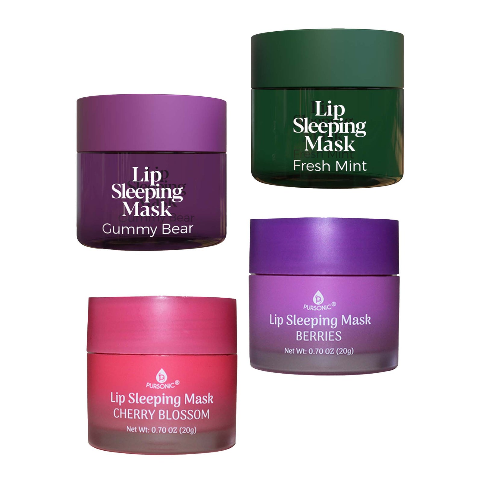 Lip Sleeping Mask Collection Bundle: Cherry Blossom & Berries + Gummy Bear & Fresh Mint by Pursonic