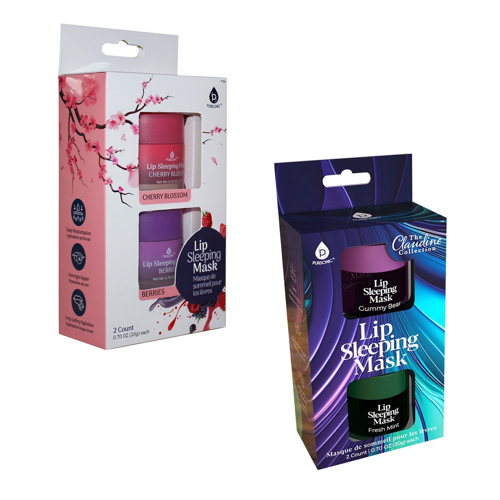 Lip Sleeping Mask Collection Bundle: Cherry Blossom & Berries + Gummy Bear & Fresh Mint by Pursonic