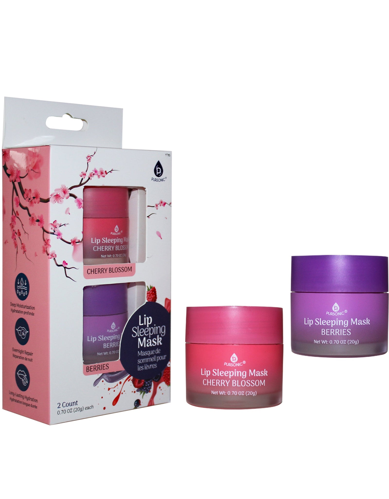 Lip Sleeping Mask 2 Pack- Cherry Blossom & Berries by Pursonic
