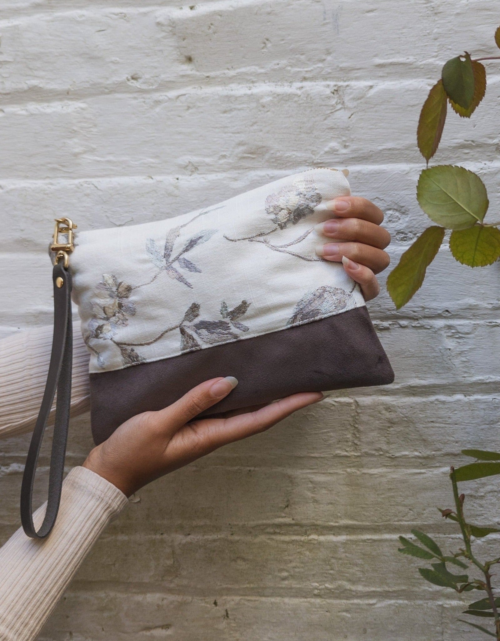 Winona Embroidered Linen Wristlet by Ash & Rose