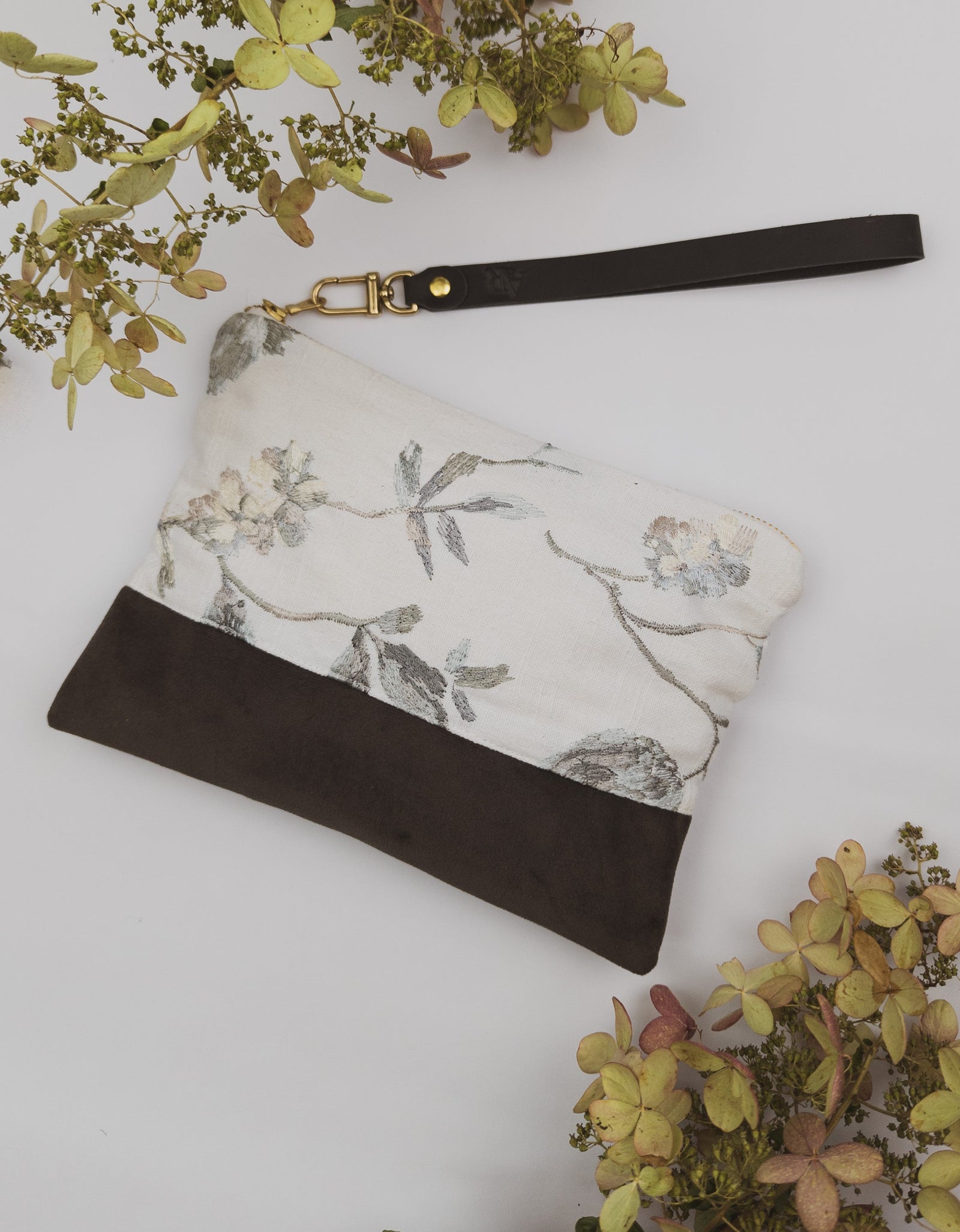 Winona Embroidered Linen Wristlet by Ash & Rose