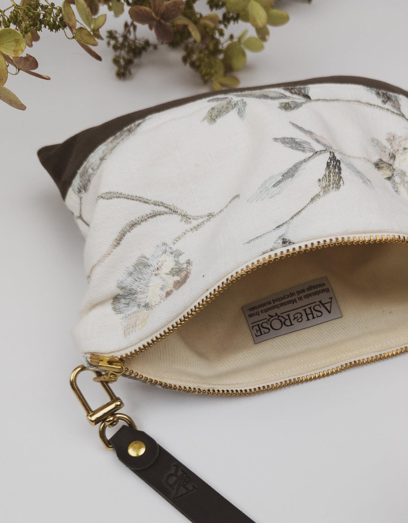 Winona Embroidered Linen Wristlet by Ash & Rose