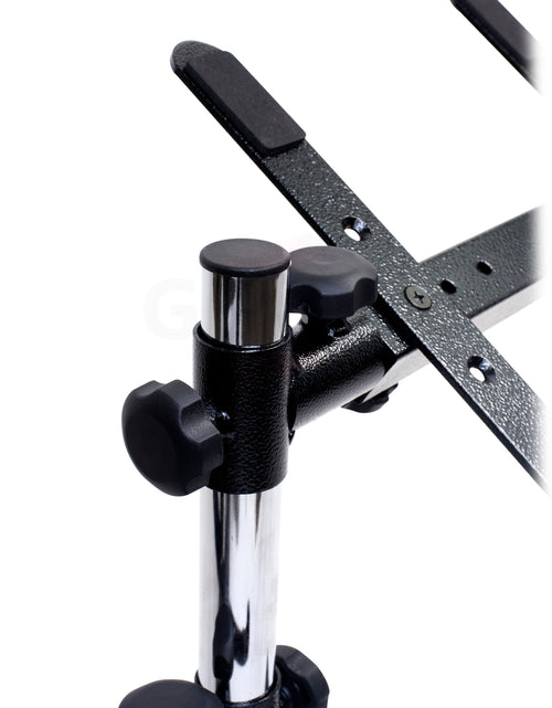 Load image into Gallery viewer, Double DJ Laptop Stand by FAT TOAD - 2 Tier PC Table Holder - Portable Computer Clamp Equipment Rack with Duel Mounts for Studio Mixers, Controllers by GeekStands.com
