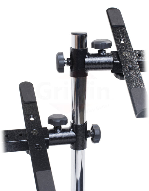 Load image into Gallery viewer, Double DJ Laptop Stand by FAT TOAD - 2 Tier PC Table Holder - Portable Computer Clamp Equipment Rack with Duel Mounts for Studio Mixers, Controllers by GeekStands.com
