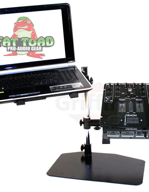 Load image into Gallery viewer, Double DJ Laptop Stand by FAT TOAD - 2 Tier PC Table Holder - Portable Computer Clamp Equipment Rack with Duel Mounts for Studio Mixers, Controllers by GeekStands.com
