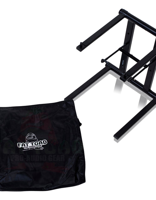 Load image into Gallery viewer, Folding DJ Laptop Stand with Sub-tray Shelf by FAT TOAD - Pro Audio Computer Table Top Rack Stand Mount for iPads, Mixer Controller &amp; Tablets PC Gear by GeekStands.com
