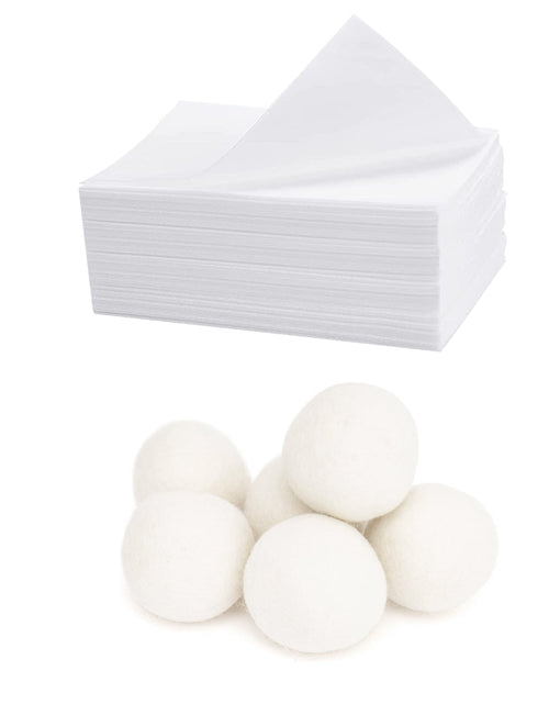 Load image into Gallery viewer, Laundry Care Essentials Bundle: 100 Detergent Sheets + 6 Wool Dryer Balls Pack by Pursonic
